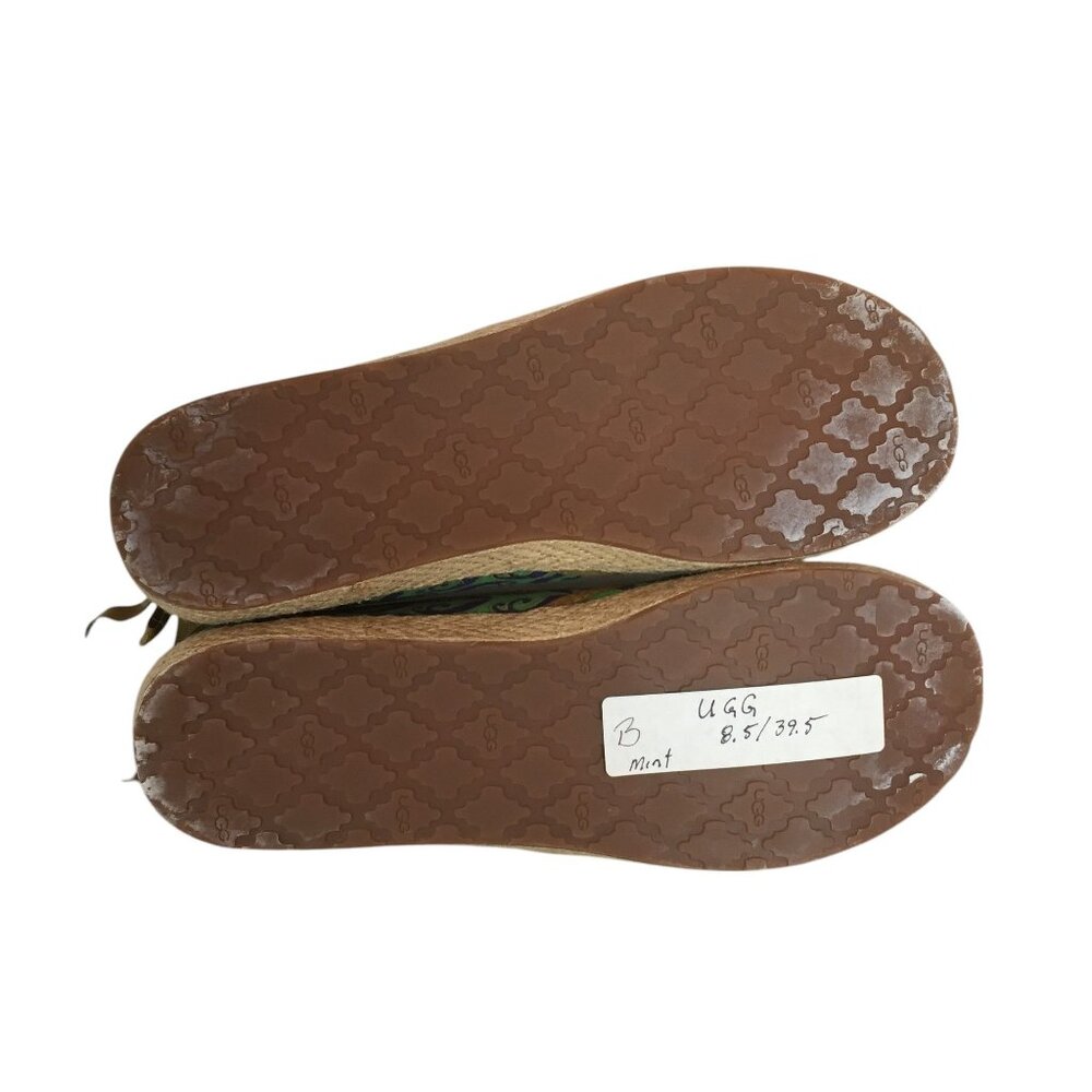 UGG Australia Womens 8.5/39.5 Espadrille Flats Green Navy Pattern Canvas Slip-On - Picture 7 of 8